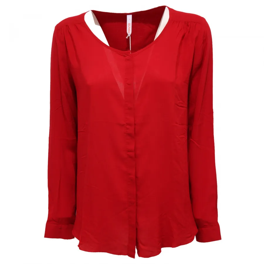 0919K   camicia donna SUN 68 red round neck shirt woman