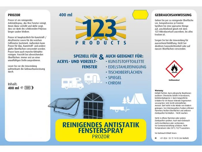 123 Products Prozor spray antistatico per finestre
