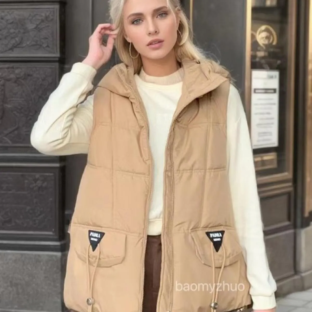 2023 gilet invernale con cappuccio cappotto da donna addensare caldo autunno giacca senza maniche con cappuccio cerniera femmini