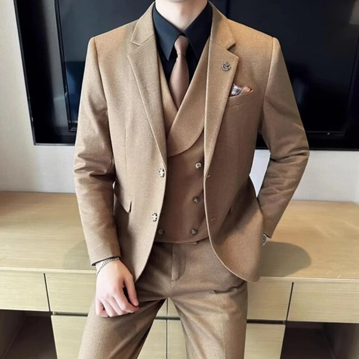 2023 moda nuovi uomini blazer boutique business plaid di lana a righe abito da sposa host 3 pezzi giacca cappotto gilet pantalon