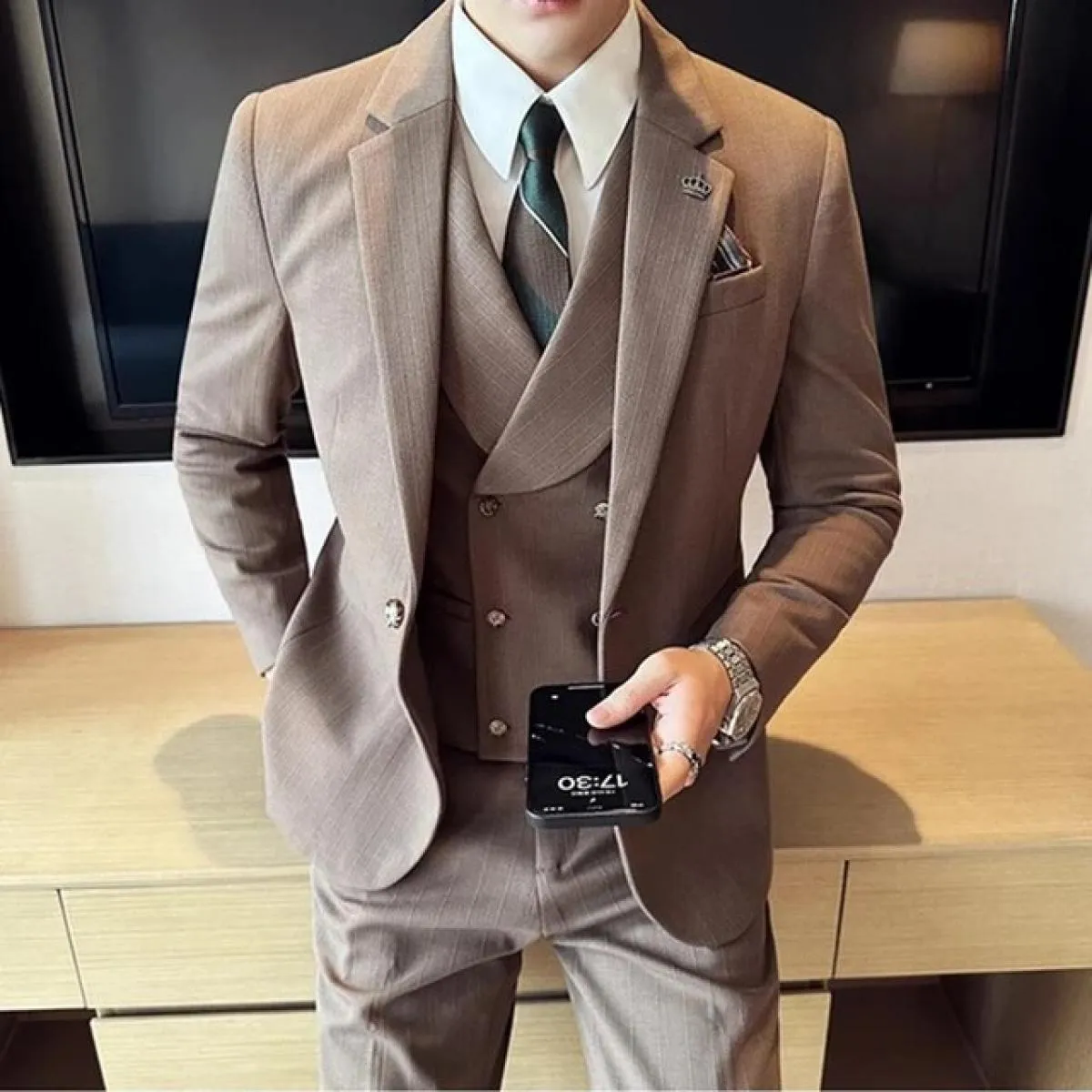 2023 moda nuovi uomini blazer boutique business plaid di lana a righe abito da sposa host 3 pezzi giacca cappotto gilet pantalon