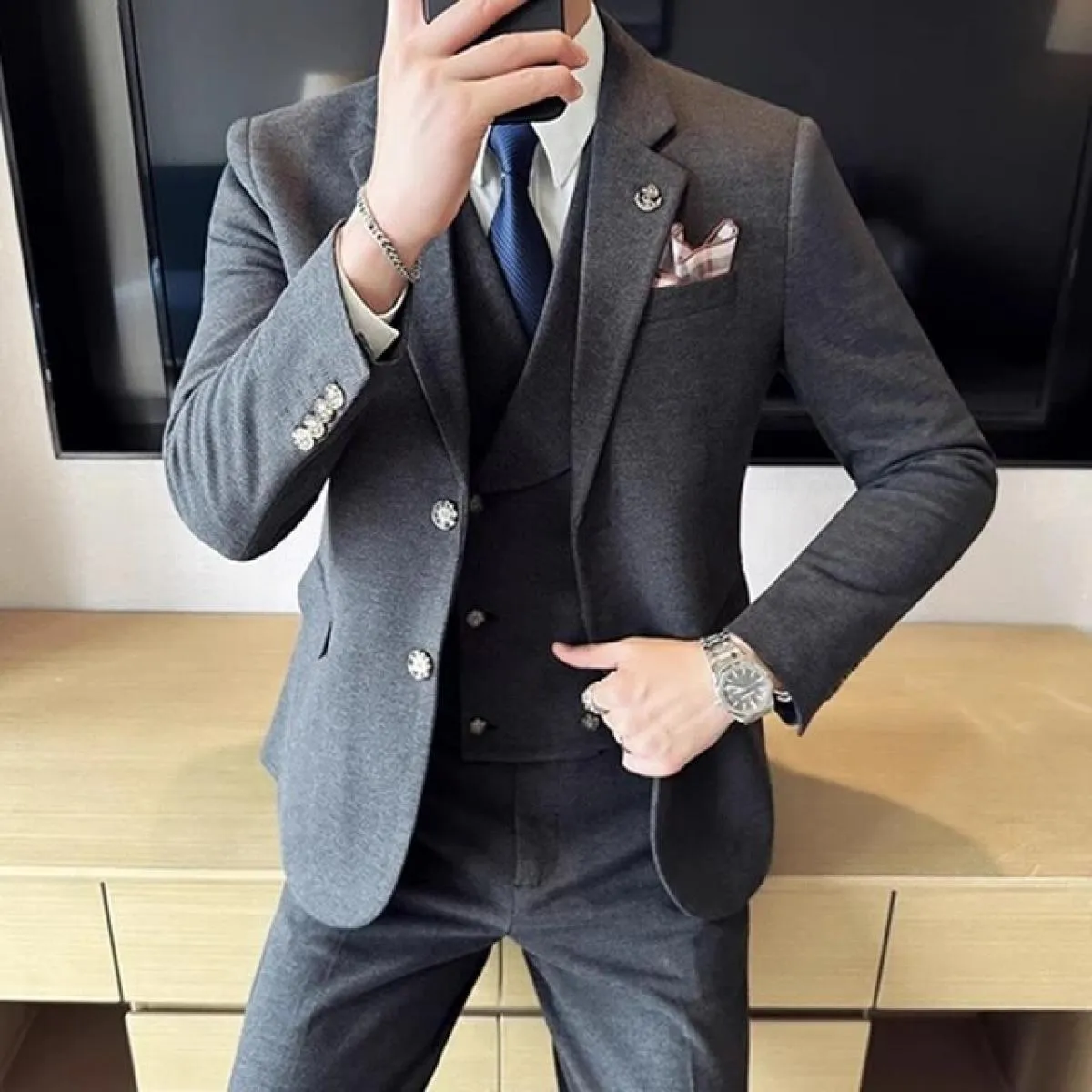 2023 moda nuovi uomini blazer boutique business plaid di lana a righe abito da sposa host 3 pezzi giacca cappotto gilet pantalon