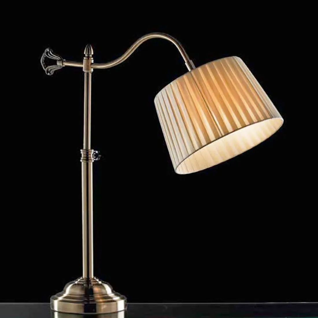 Abat-jour classica Illuminando BRIDGE LU LED lampada tavolo snodabile metallo brunito paralume stoffa pieghe interni E27