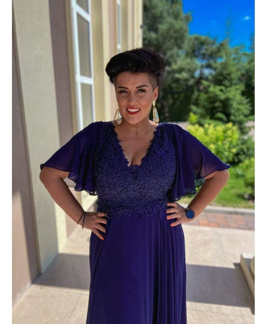 Abito da sera, lungo - Blu navy - Taglie forti - Manica 3/4 - Arczi