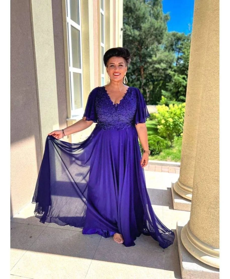 Abito da sera, lungo - Blu navy - Taglie forti - Manica 3/4 - Arczi
