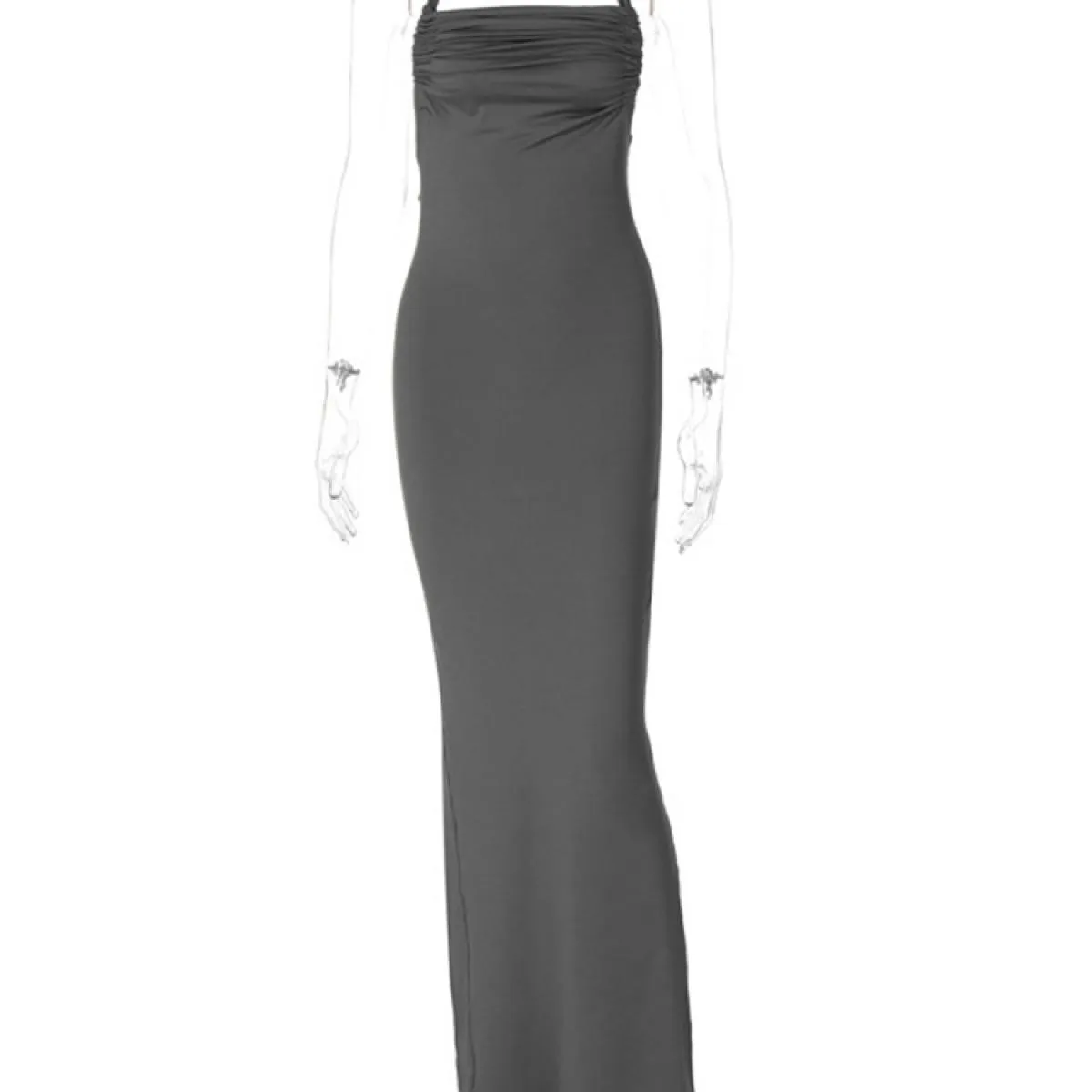 Abito lungo con coulisse a pieghe senza schienale Abito femminile solido elegante senza maniche Abito da festa alla moda S