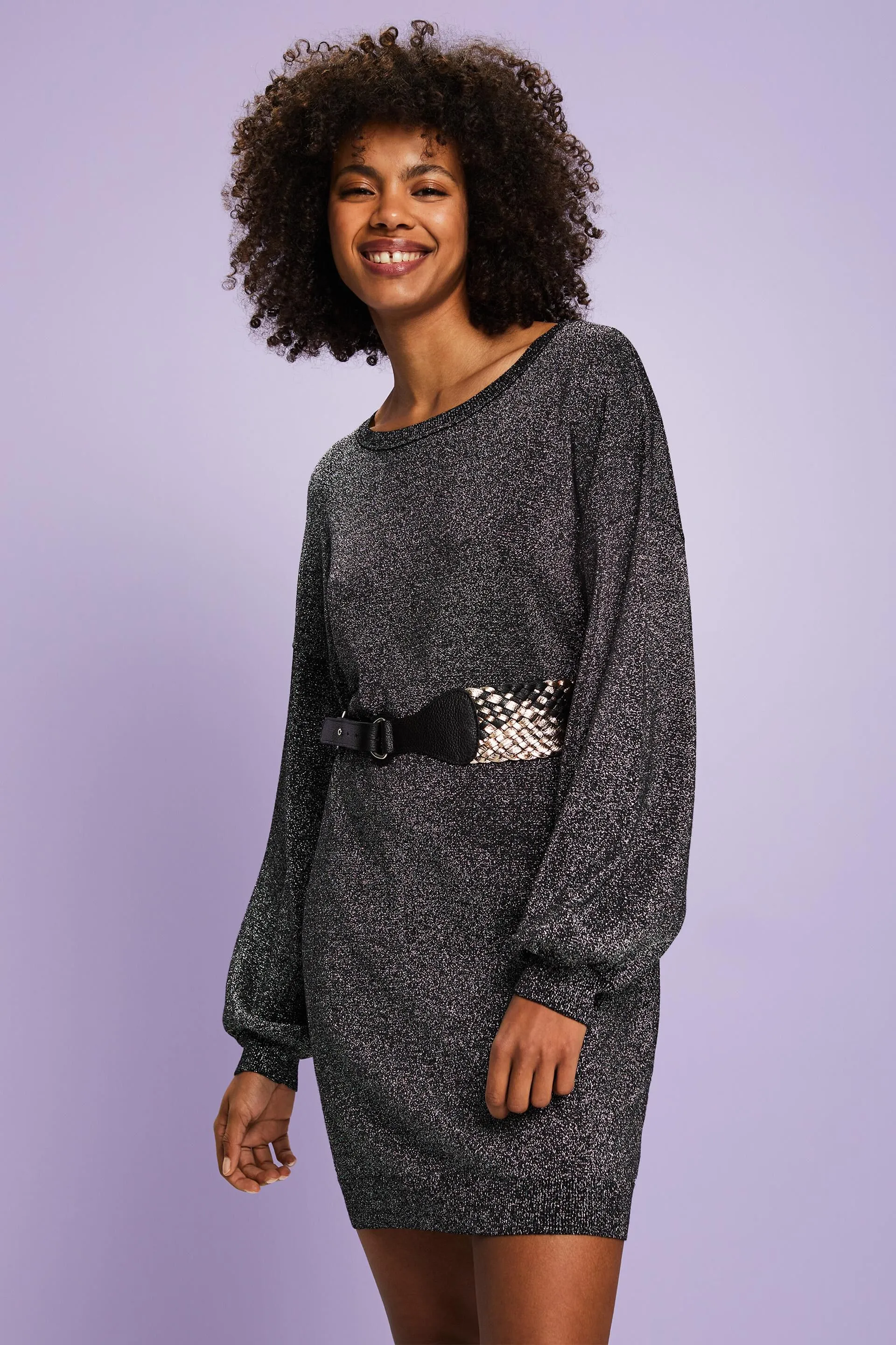 Abito mini a maglia con glitter, LENZING™ ECOVERO™