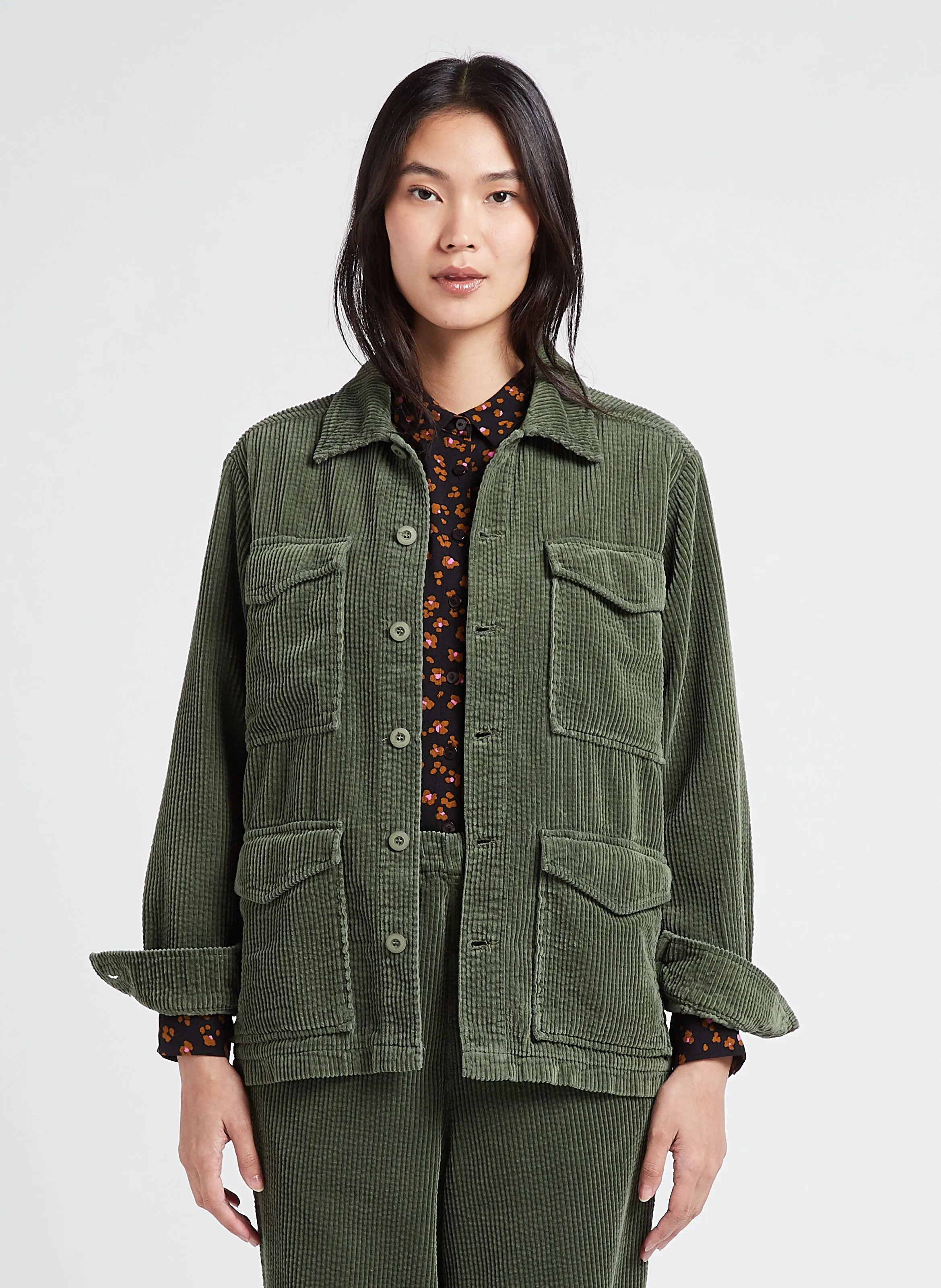  ACQUAVERDE   CARRIE - Giacca ampia con collo classico in cotone | Verde