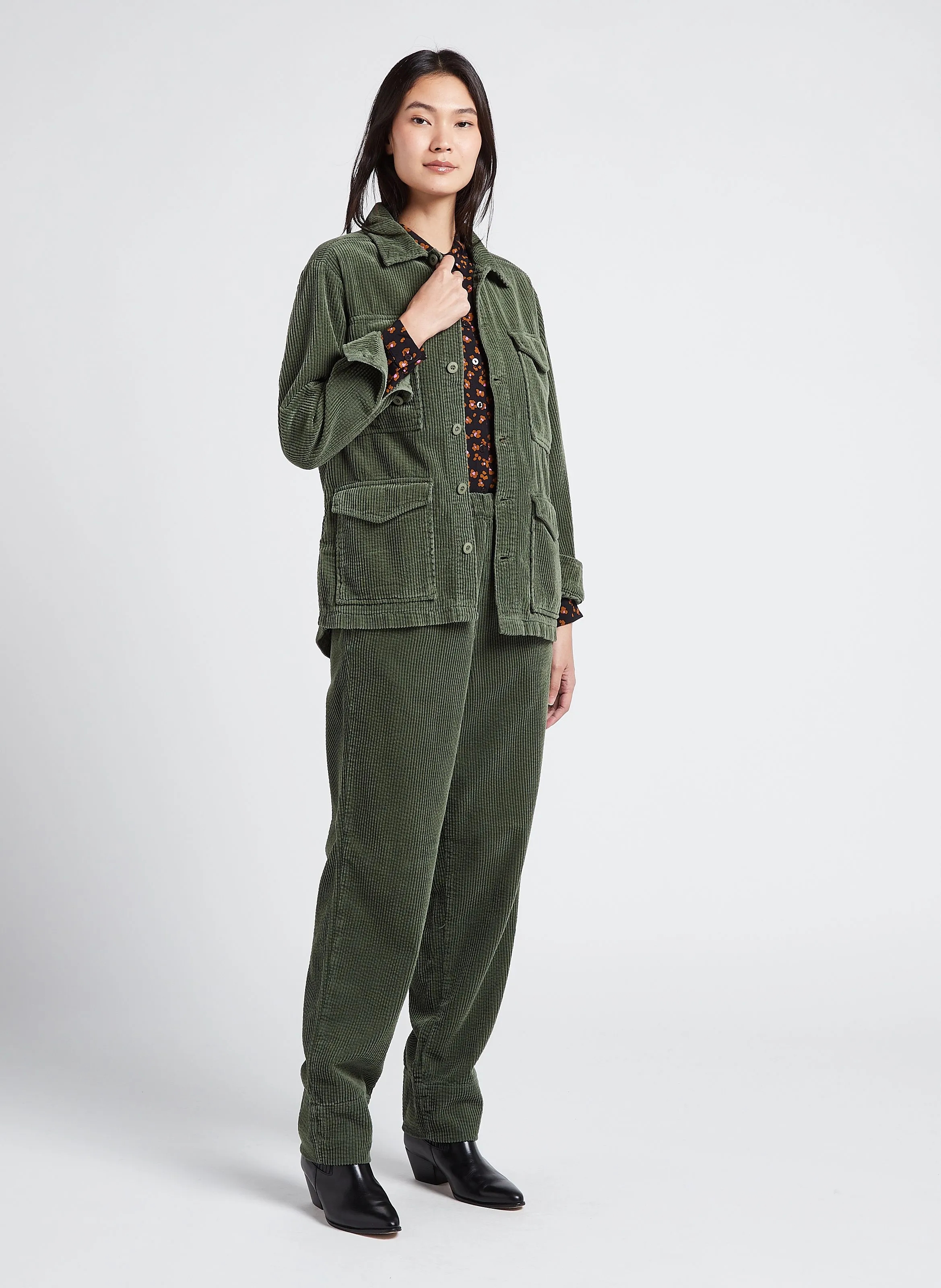  ACQUAVERDE   CARRIE - Giacca ampia con collo classico in cotone | Verde
