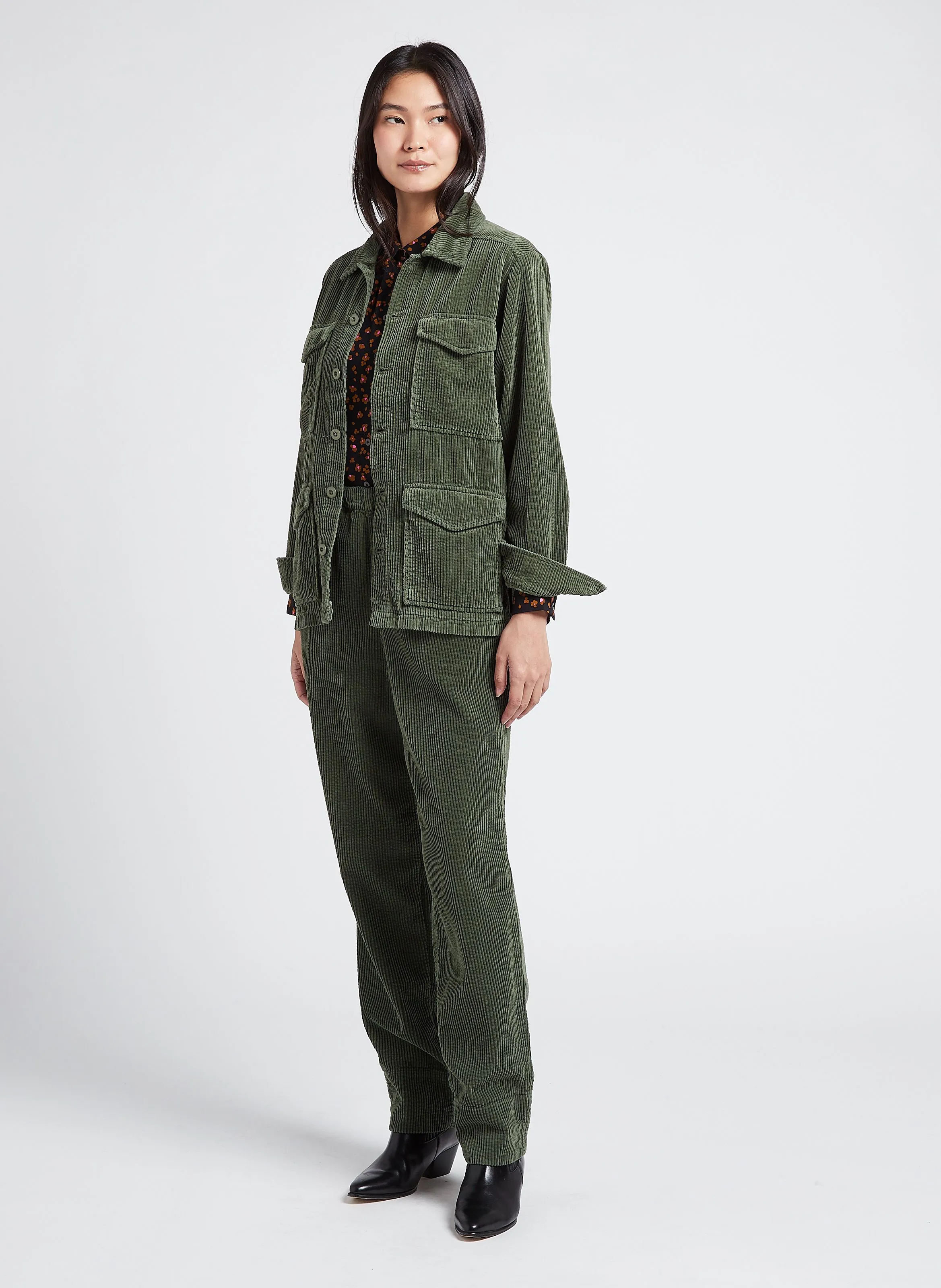  ACQUAVERDE   CARRIE - Giacca ampia con collo classico in cotone | Verde