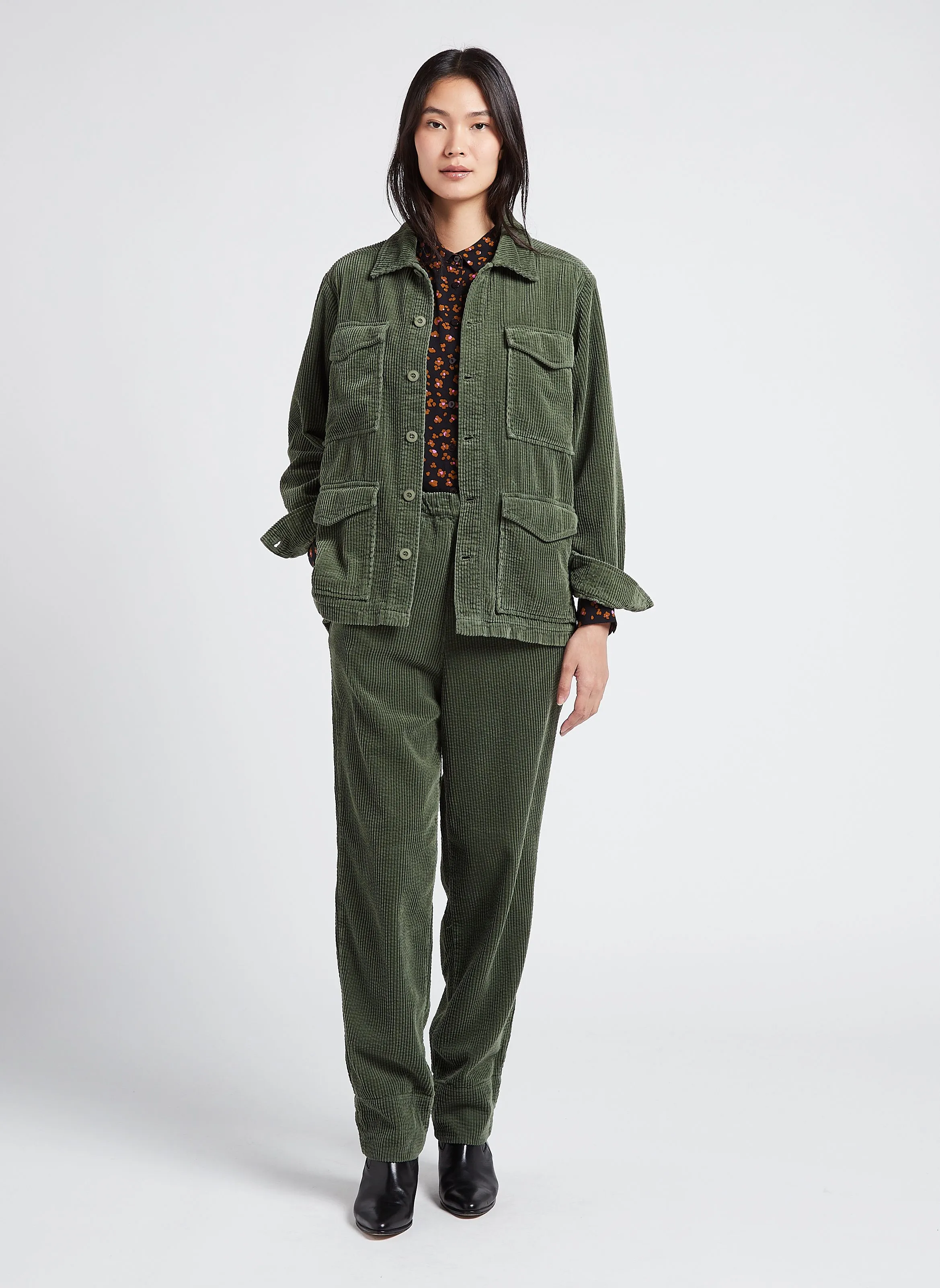  ACQUAVERDE   CARRIE - Giacca ampia con collo classico in cotone | Verde