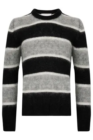 AMARANTO Abbigliamento,Maglieria Maglione a righe in lana nera e grigia 