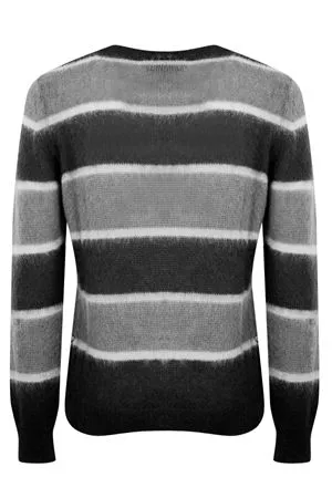 AMARANTO Abbigliamento,Maglieria Maglione a righe in lana nera e grigia 