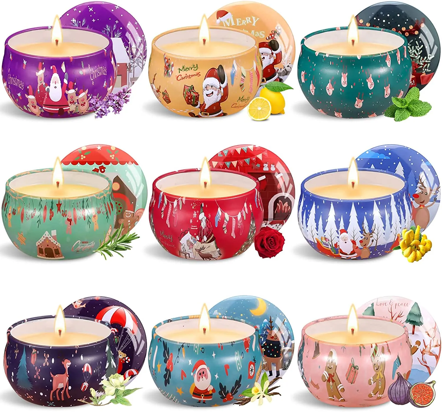 Amzeeniu Candele Profumate Natalizie,9 pezzi Candele Profumate Regalo Set Cera di Soia Naturale Candele Aromaterapia,Decora il N