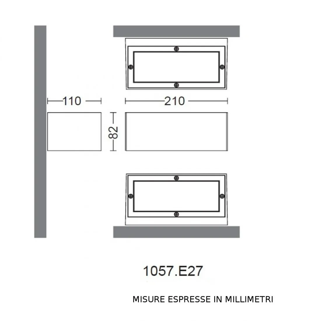 Applique moderna Garden Luce 1057 SB E27 LED alluminio biemissione lampada parete