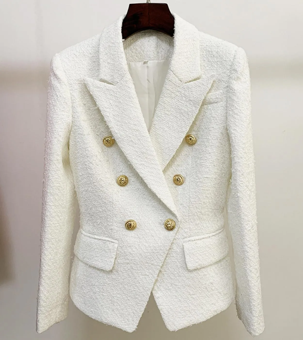 Blazer lungo da donna in tweed bianco Blazer bianco Bottoni dorati Blazer da giacca bianca invernale Blazer