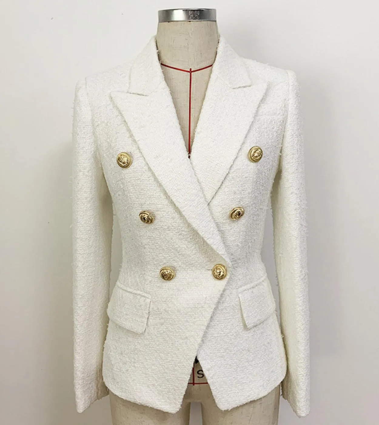 Blazer lungo da donna in tweed bianco Blazer bianco Bottoni dorati Blazer da giacca bianca invernale Blazer