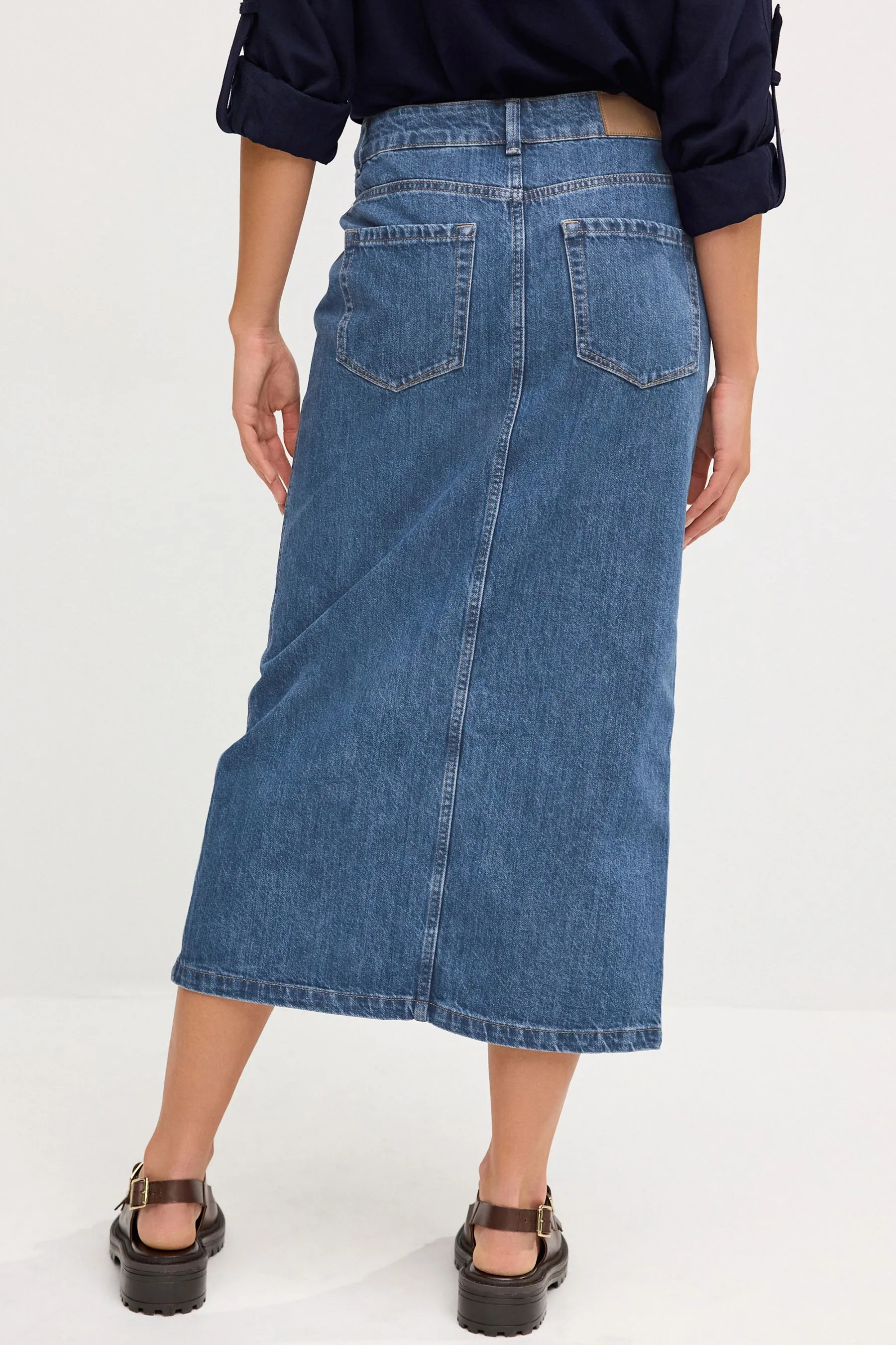 Blu medio  - Gonna midi Denim con spacco frontale
