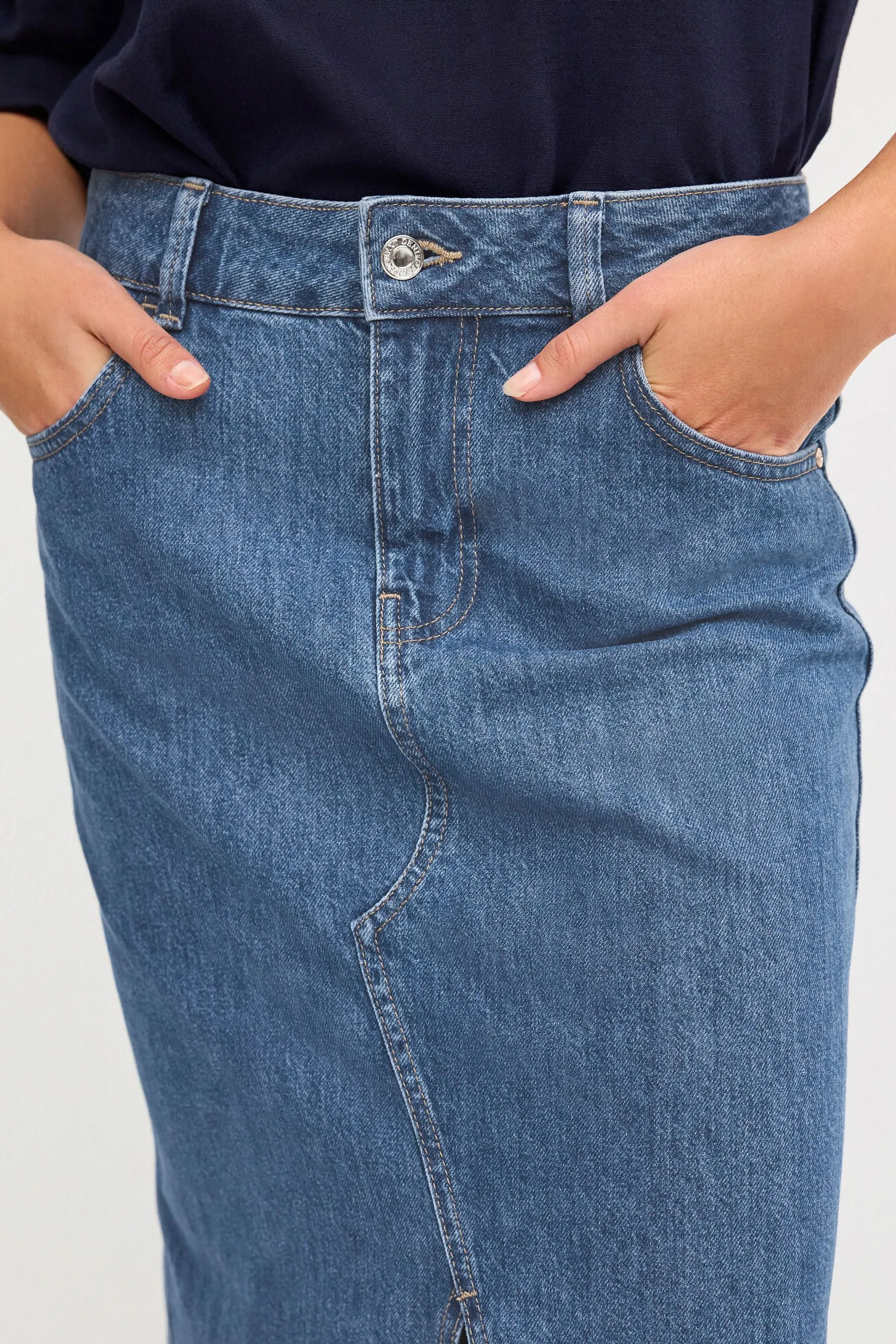 Blu medio  - Gonna midi Denim con spacco frontale