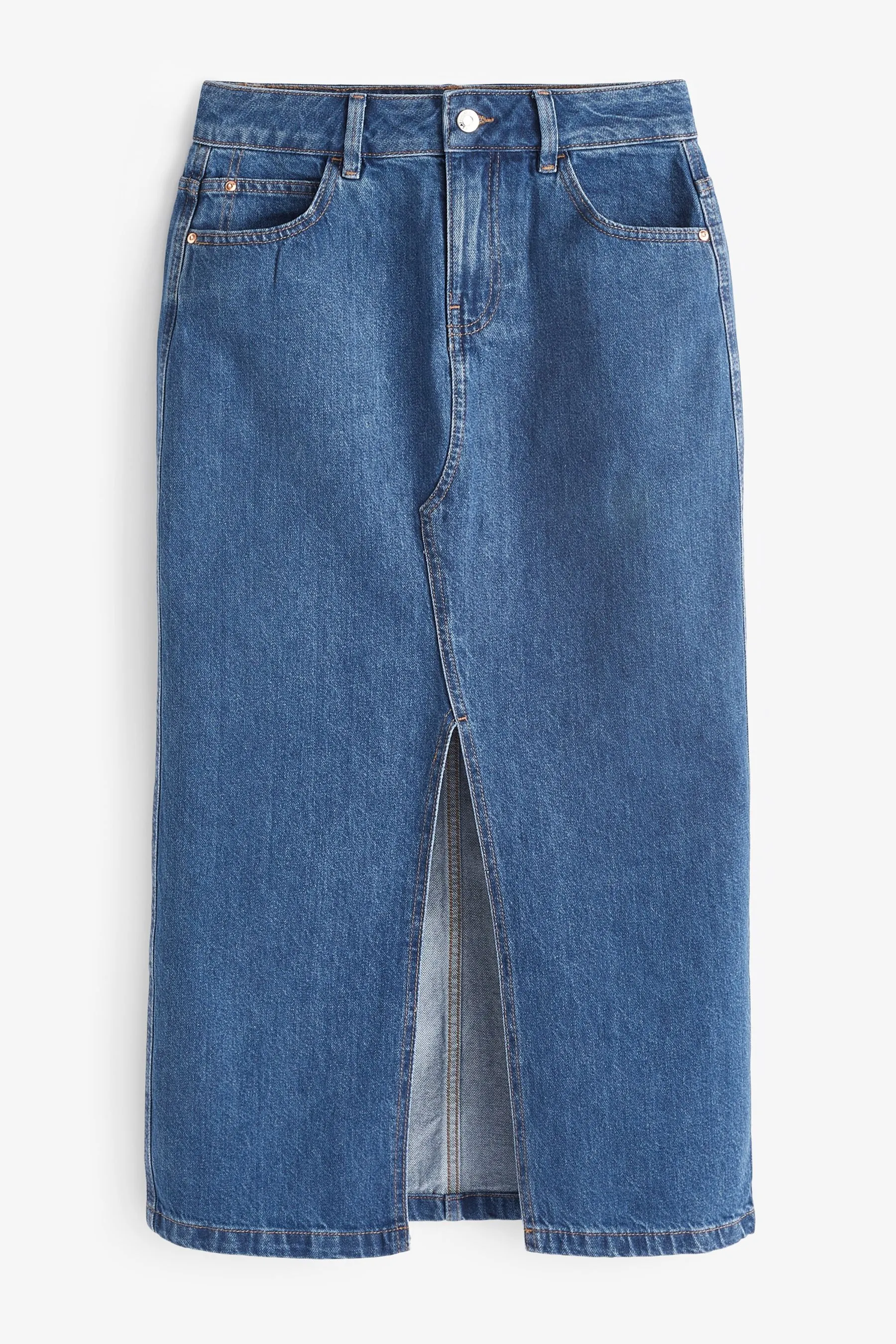 Blu medio  - Gonna midi Denim con spacco frontale
