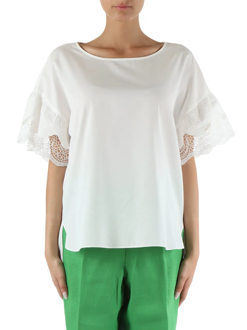Blusa in cotone con inserti in pizzo