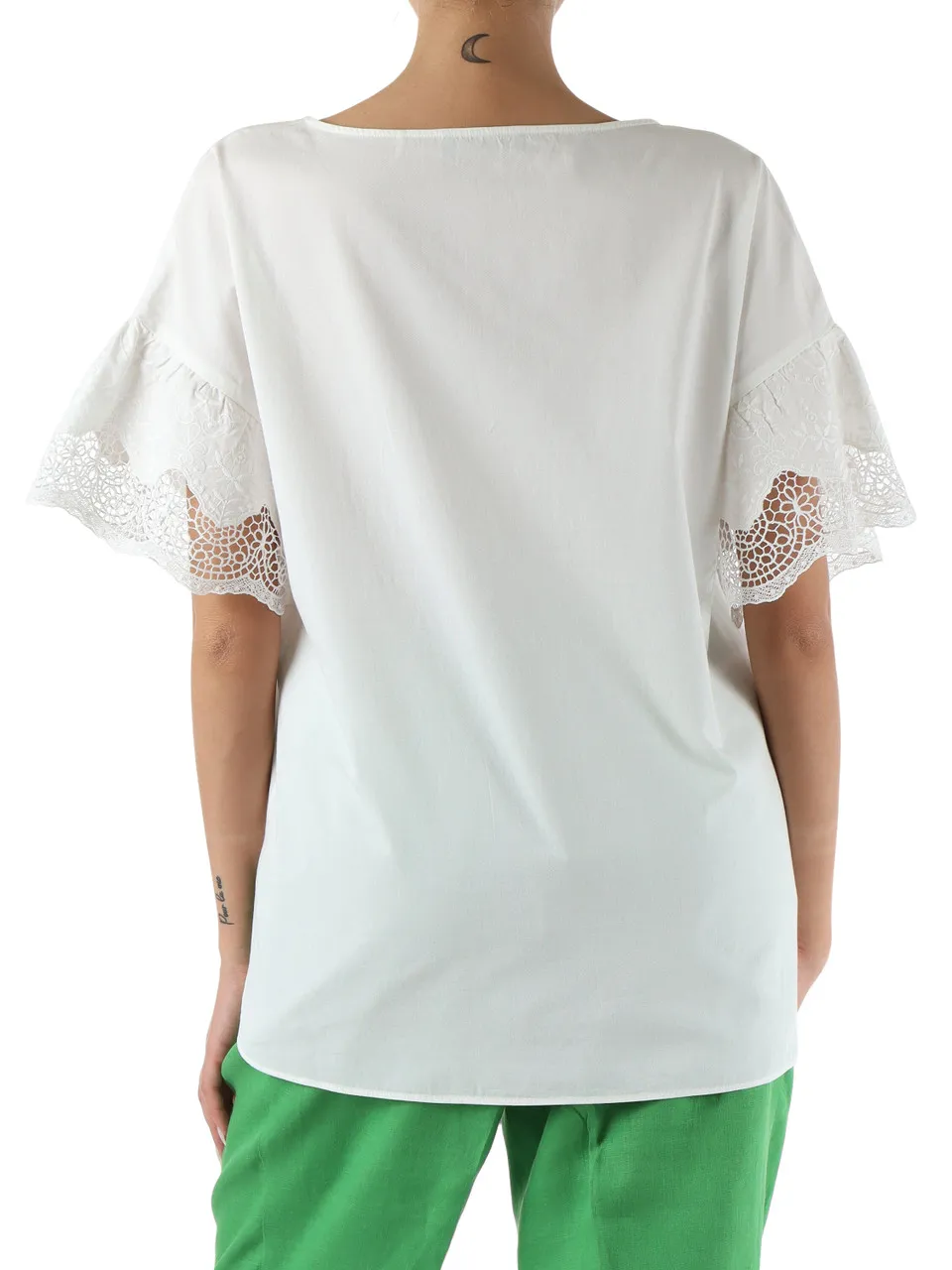 Blusa in cotone con inserti in pizzo