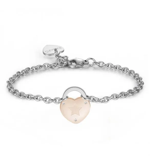 Bracciale Donna Gioielli Sagapò Lockme in acciaio e pvd oro rosa con cuore con scritta L'amicizia non è una grande cosa...ma un 