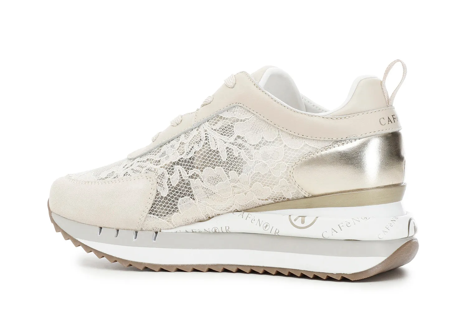 CafèNoir sneakers zeppa in pizzo e pelle