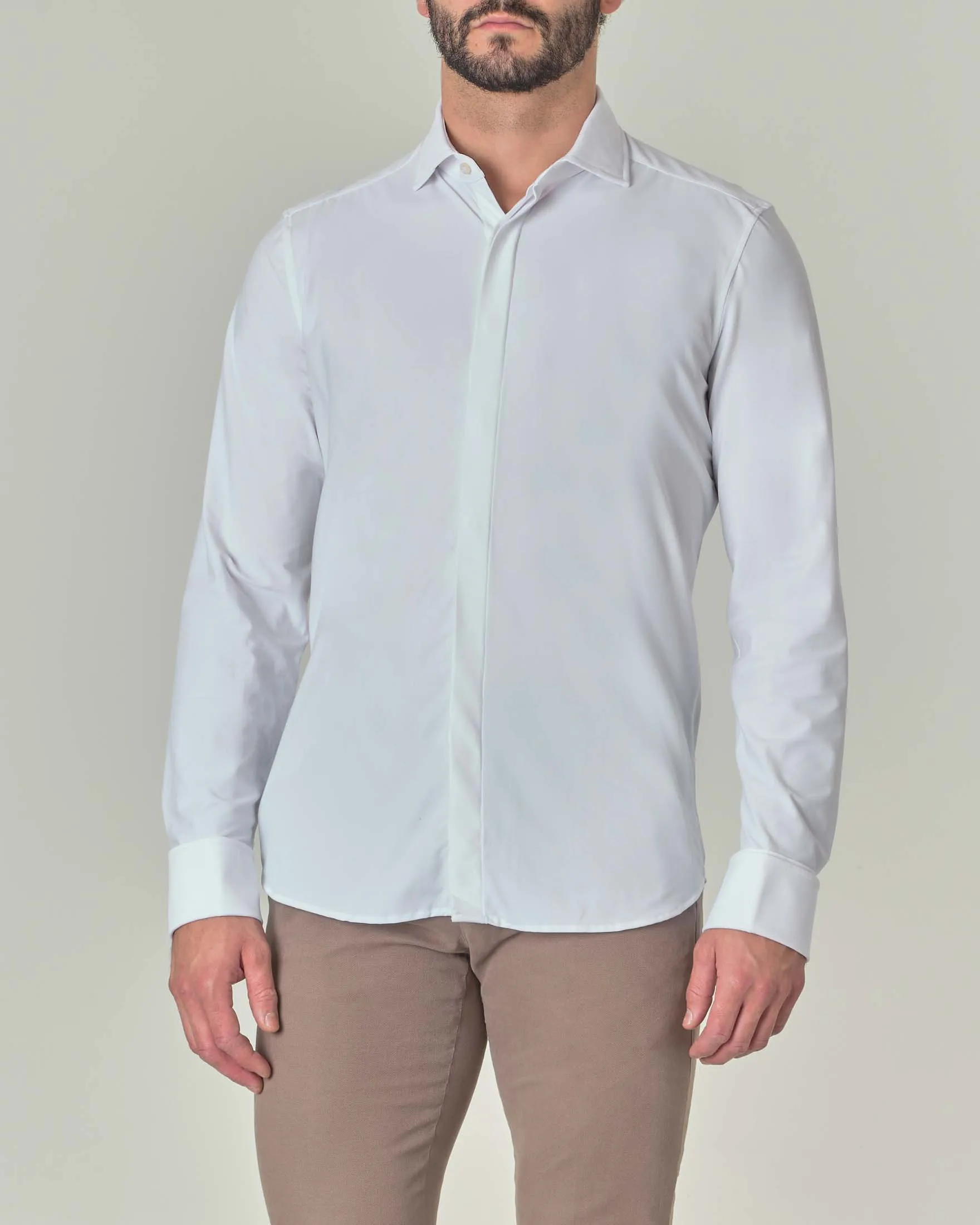 Camicia bianca da cerimonia con polso doppio in tessuto tecnico hyper comfort