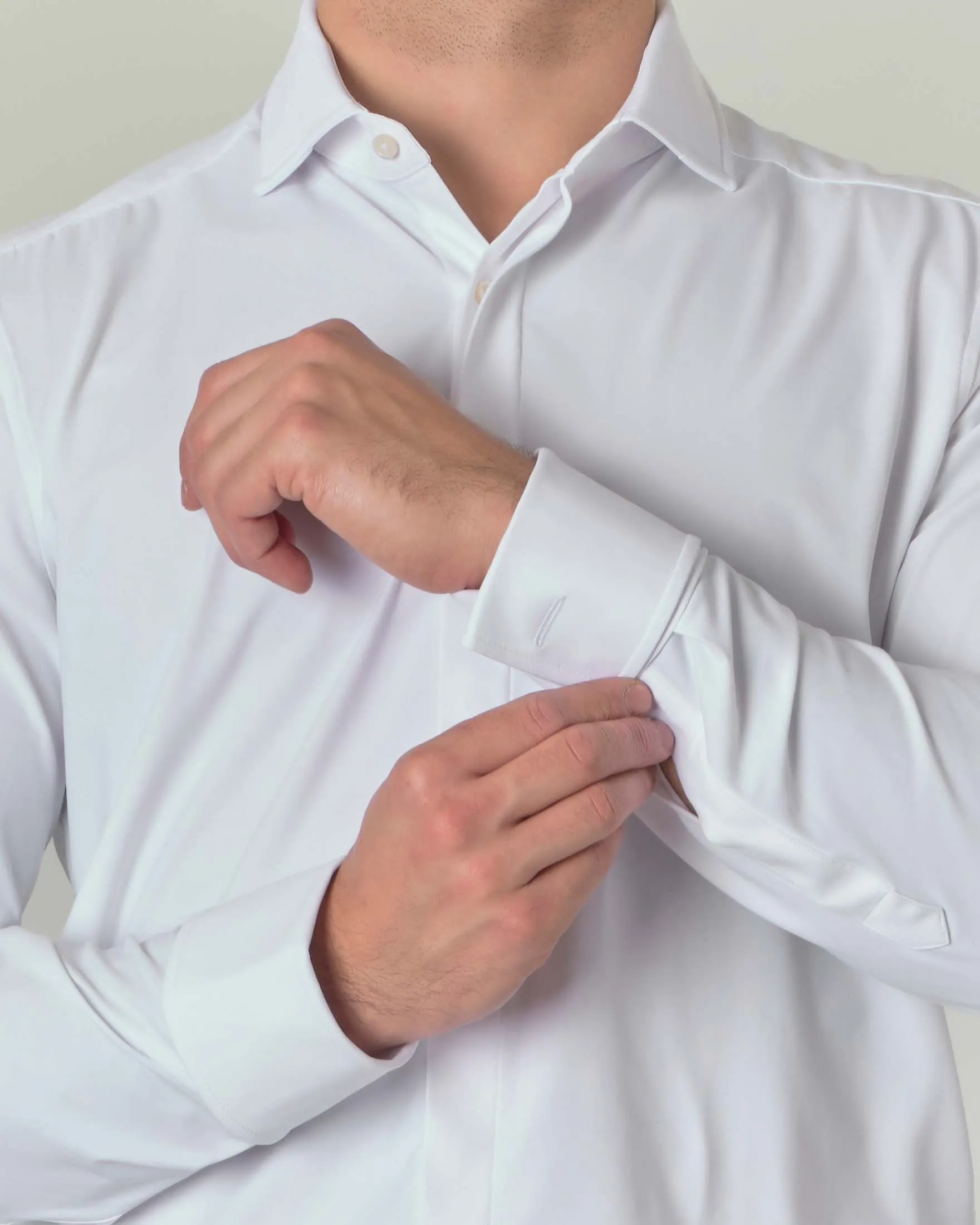 Camicia bianca da cerimonia con polso doppio in tessuto tecnico hyper comfort