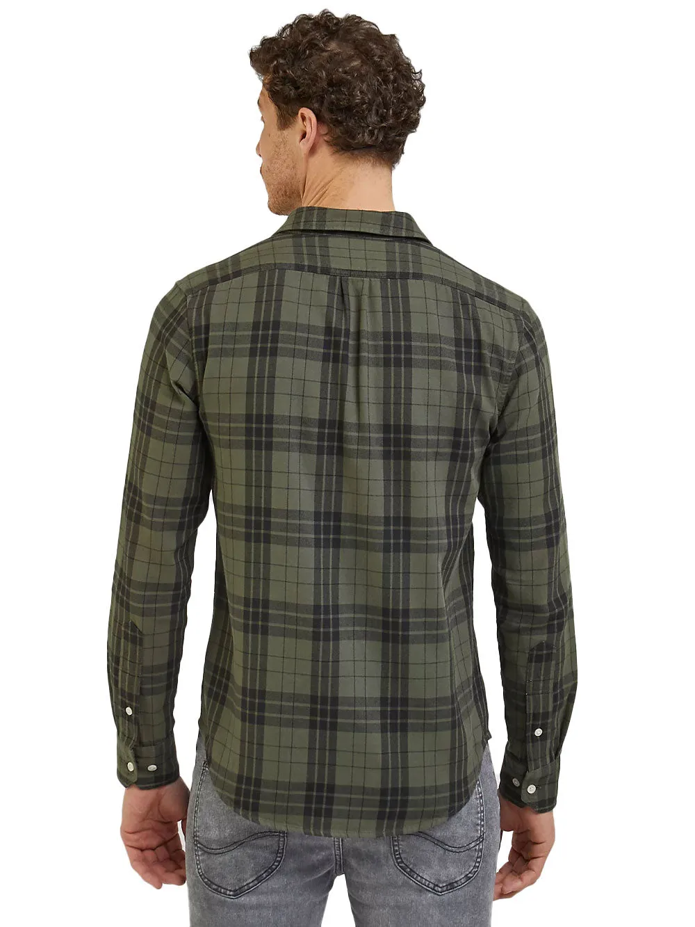 Camicia casual verde oliva a quadri da Uomo