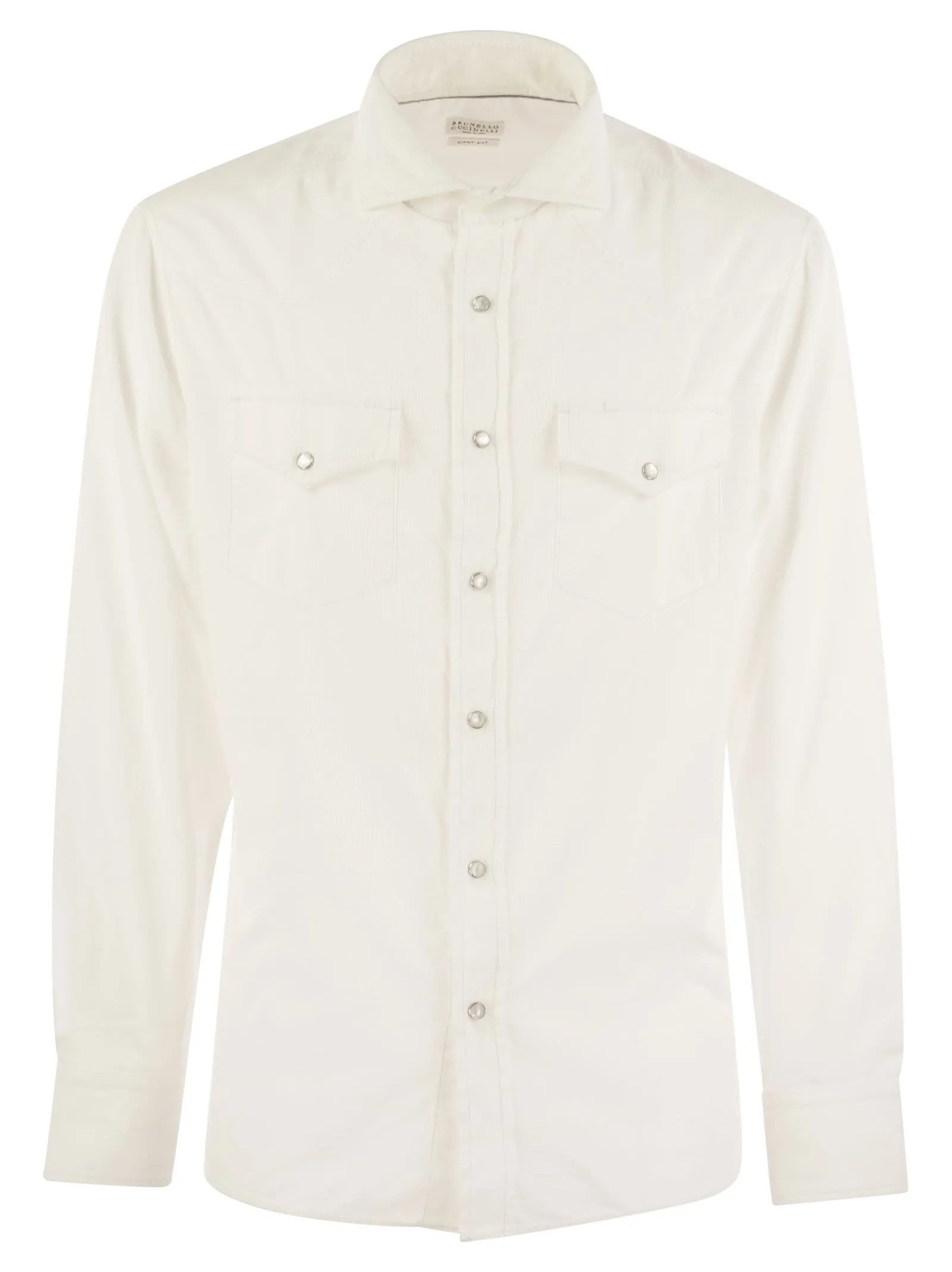 Camicia easy fit in velluto a costine tinto capo con bottoni automatici, spallone e taschini