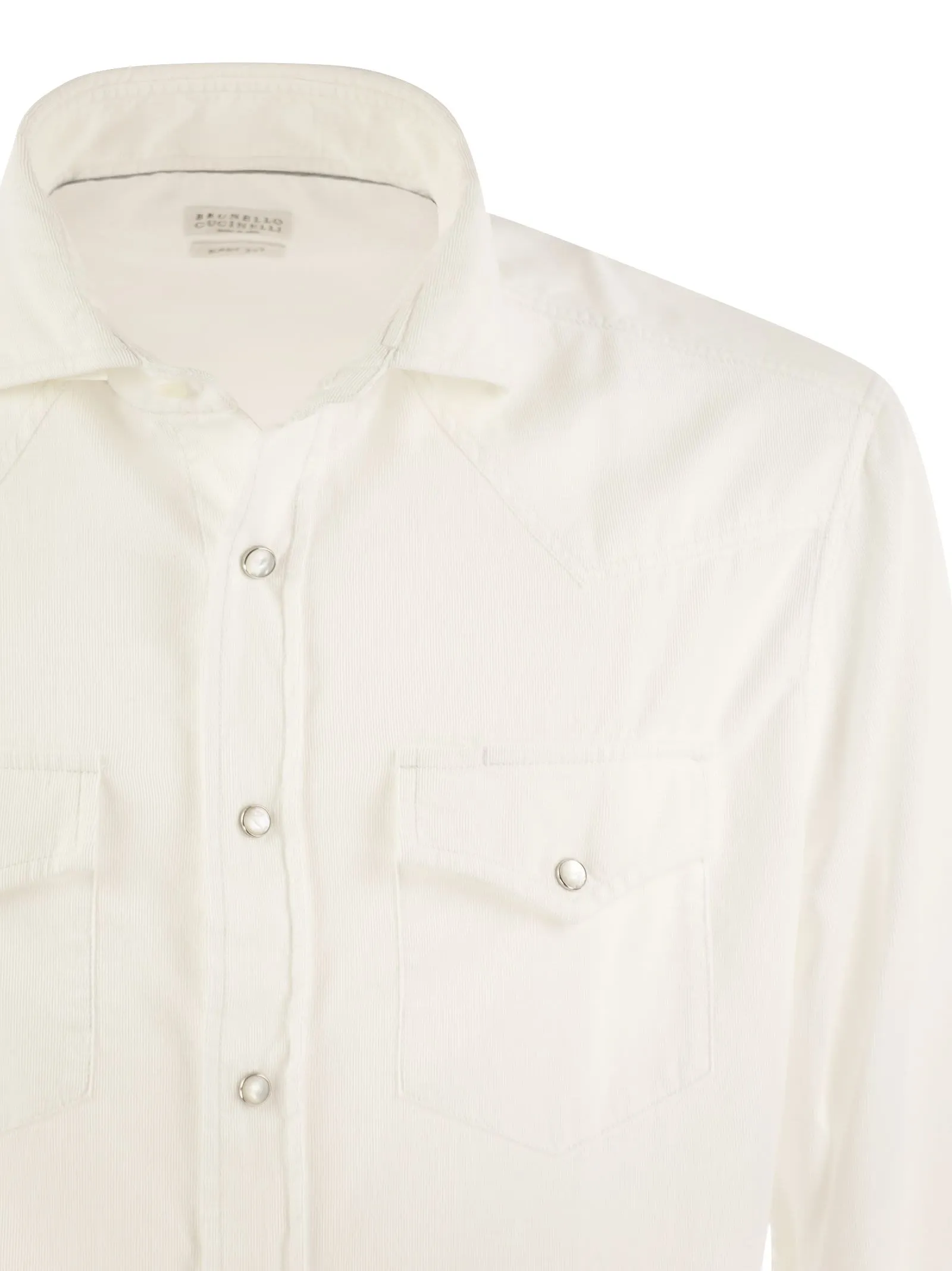 Camicia easy fit in velluto a costine tinto capo con bottoni automatici, spallone e taschini