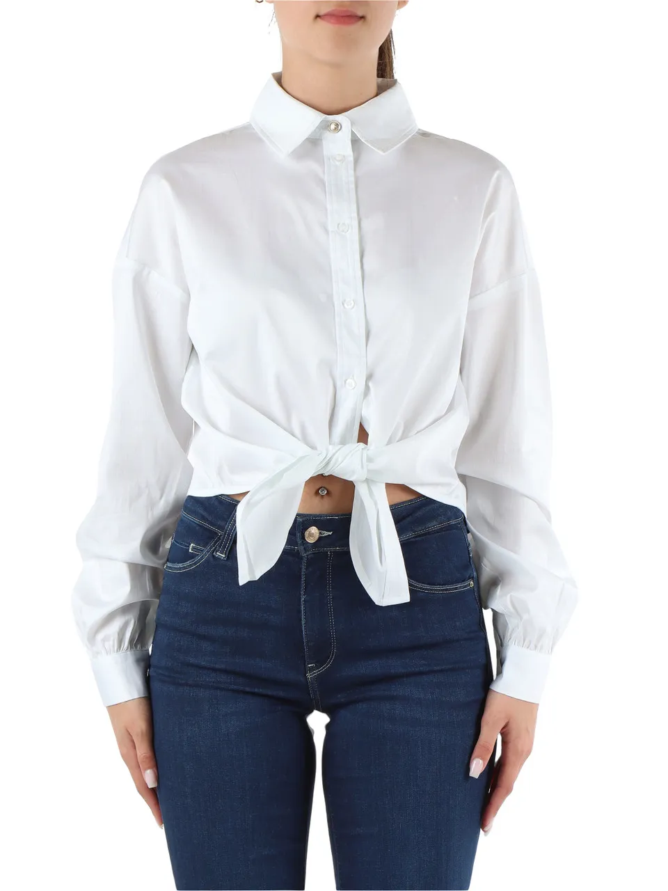 Camicia in cotone stretch con nodo frontale