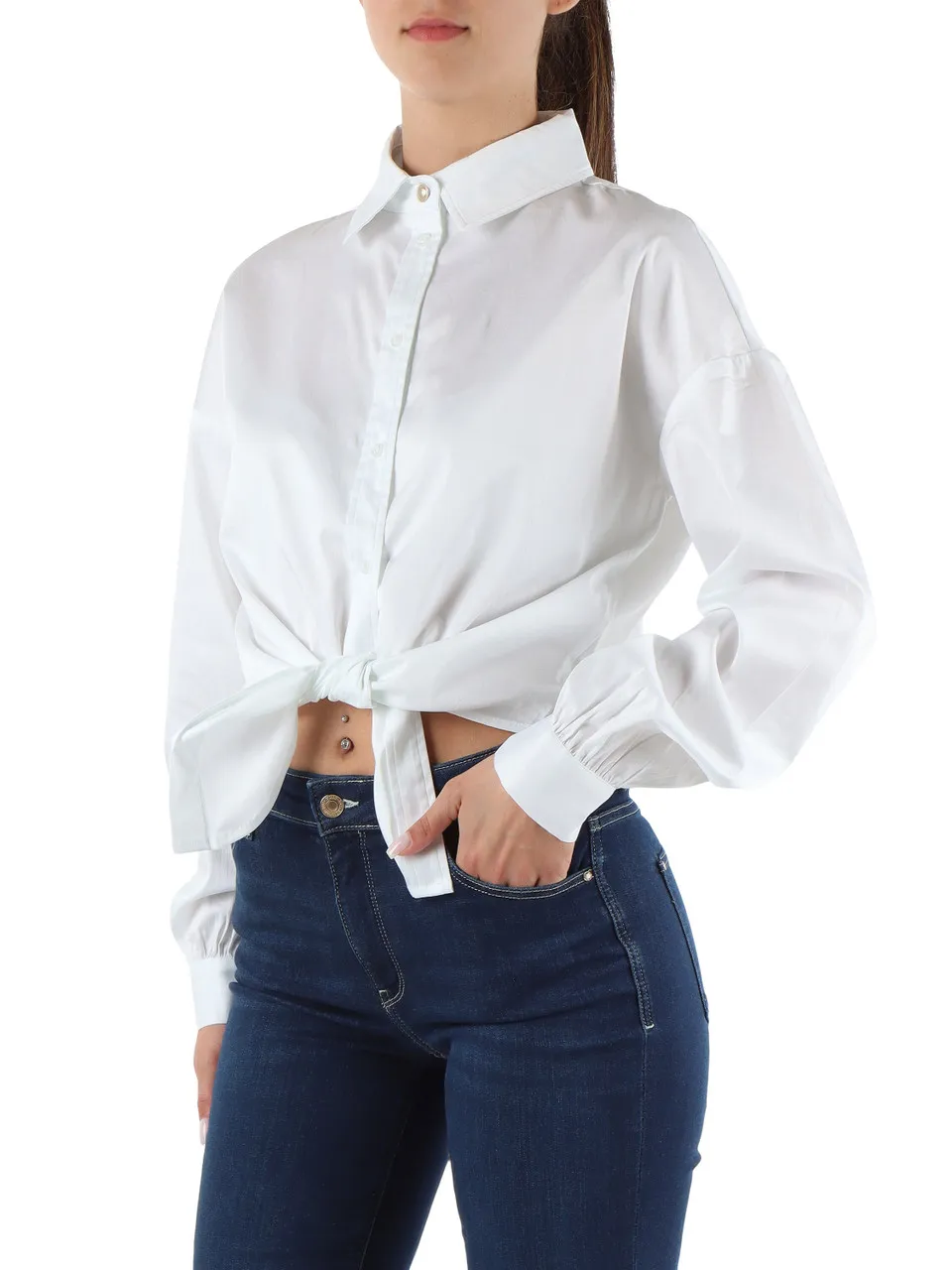 Camicia in cotone stretch con nodo frontale