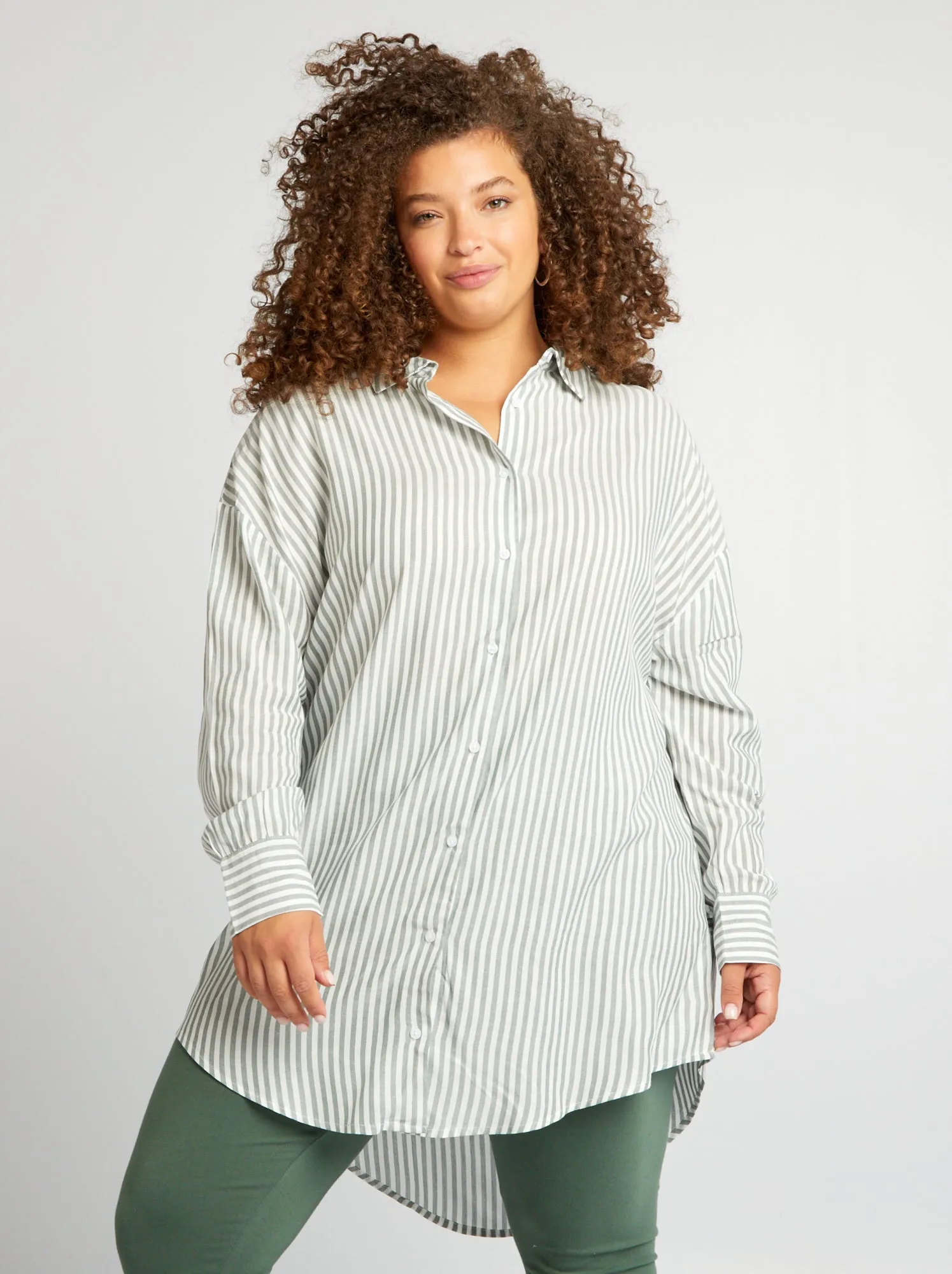 Camicia lunga a righe - KAKI