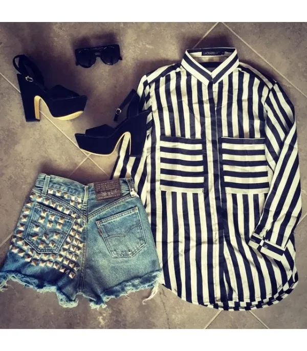 Camicia righe bianco Nero - Dream Shop