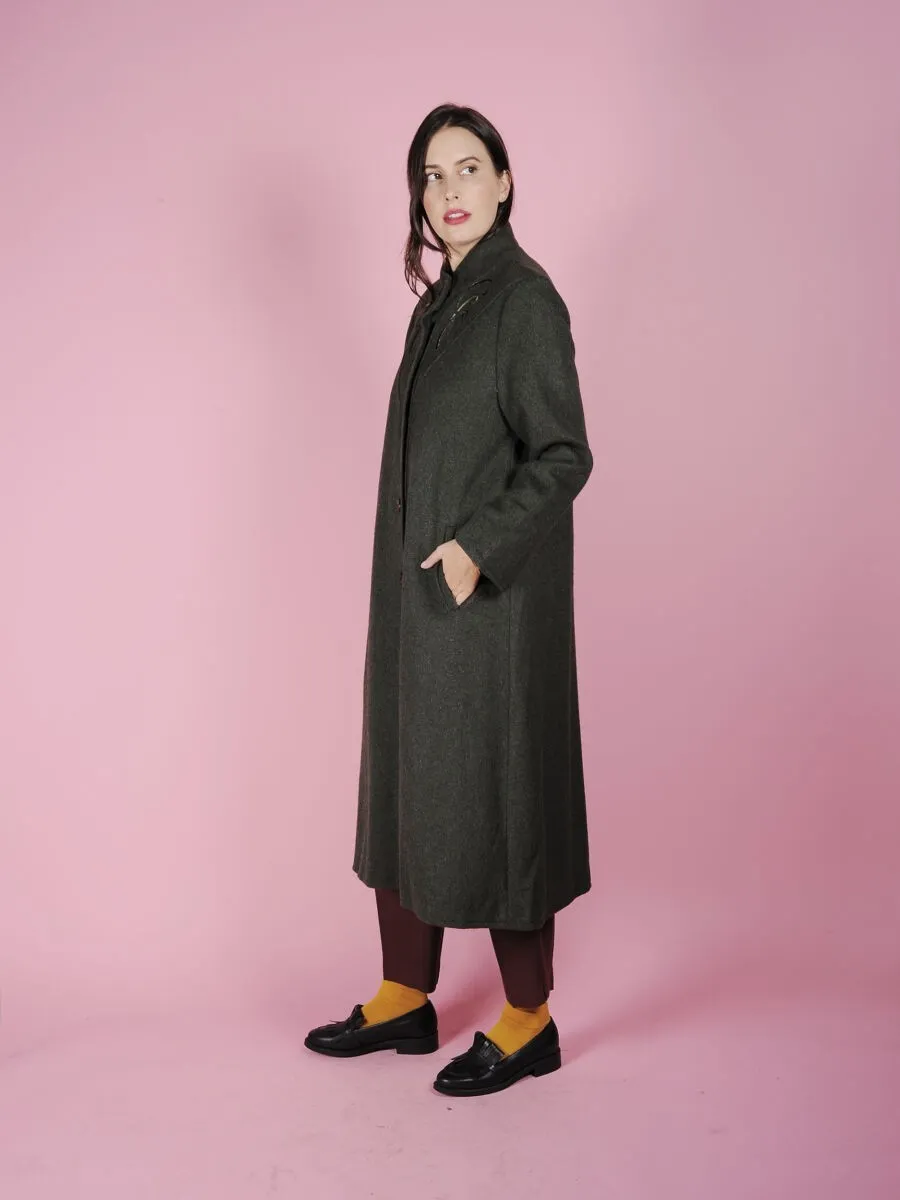Cappotto lungo verde con ricamo