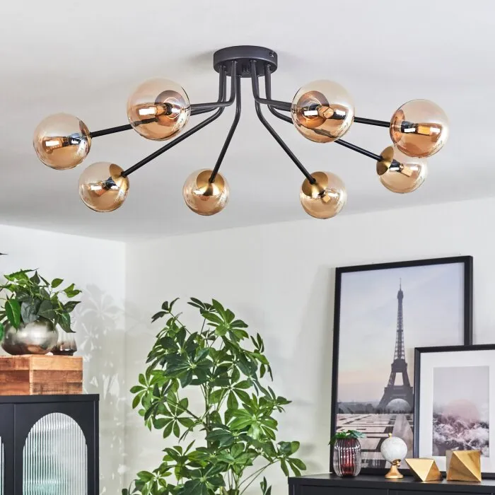Chehalis Plafoniera - Vetro 10 cm Oro, Nero, 8-Luci