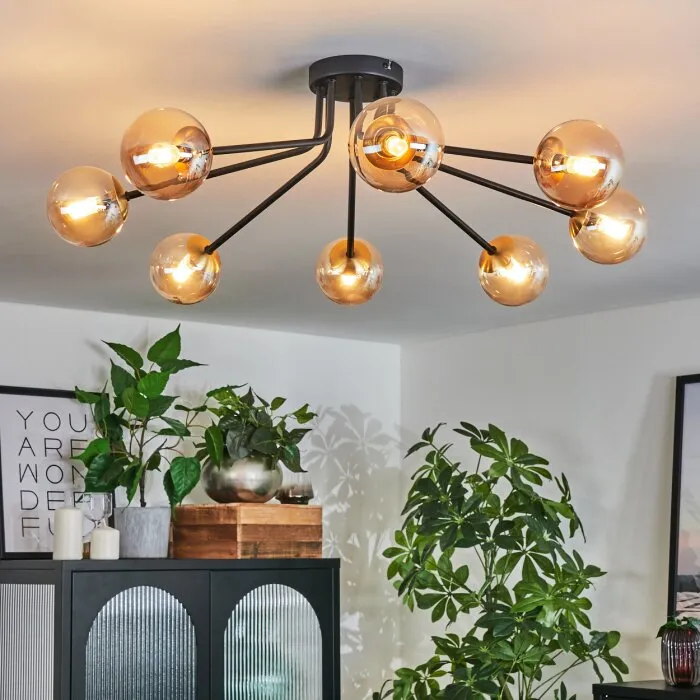 Chehalis Plafoniera - Vetro 10 cm Oro, Nero, 8-Luci