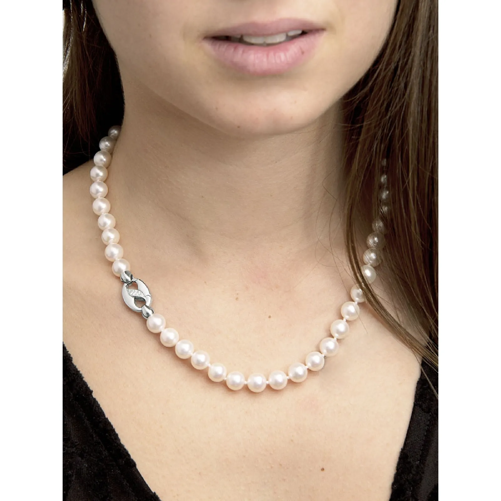Chiusura per fili perle in Oro Bianco 18k con diamanti, 2x1 cm