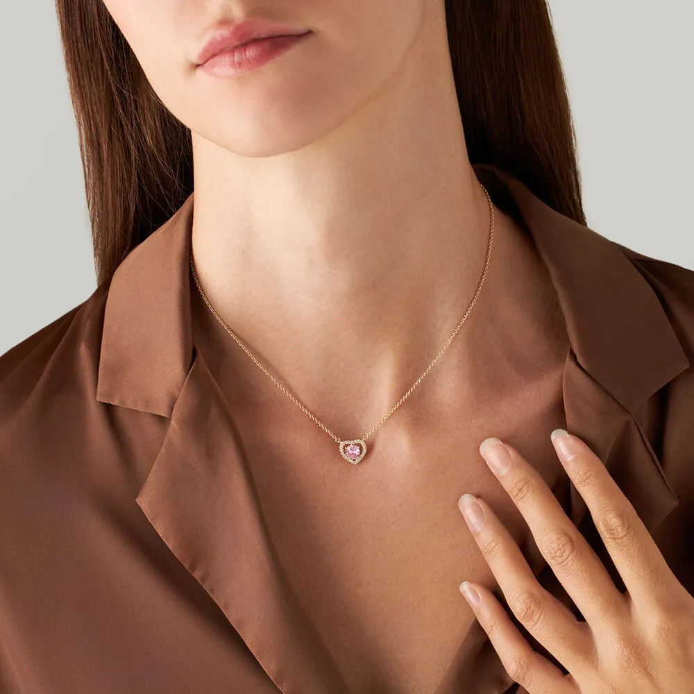 Collana Cuore Golden Dream Placcato Oro Giallo Maglia Forzatina Cubic Zirconia Rosa Cubic Zirconia Bianco 40 + 2 + 2 cm 1685712