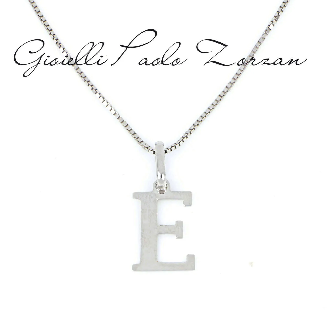 Collana iniziale lettera E in oro bianco INIE131