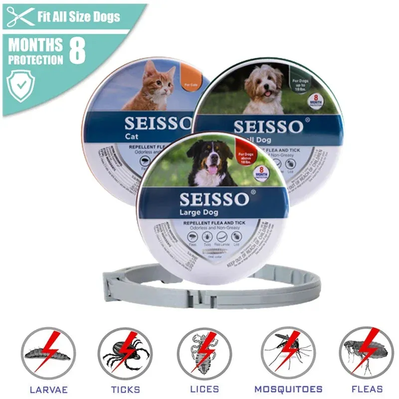 Collari Anti pulci e zecche per cani, collare regolabile di protezione per animali domestici di 8 mesi per cani di taglia grande