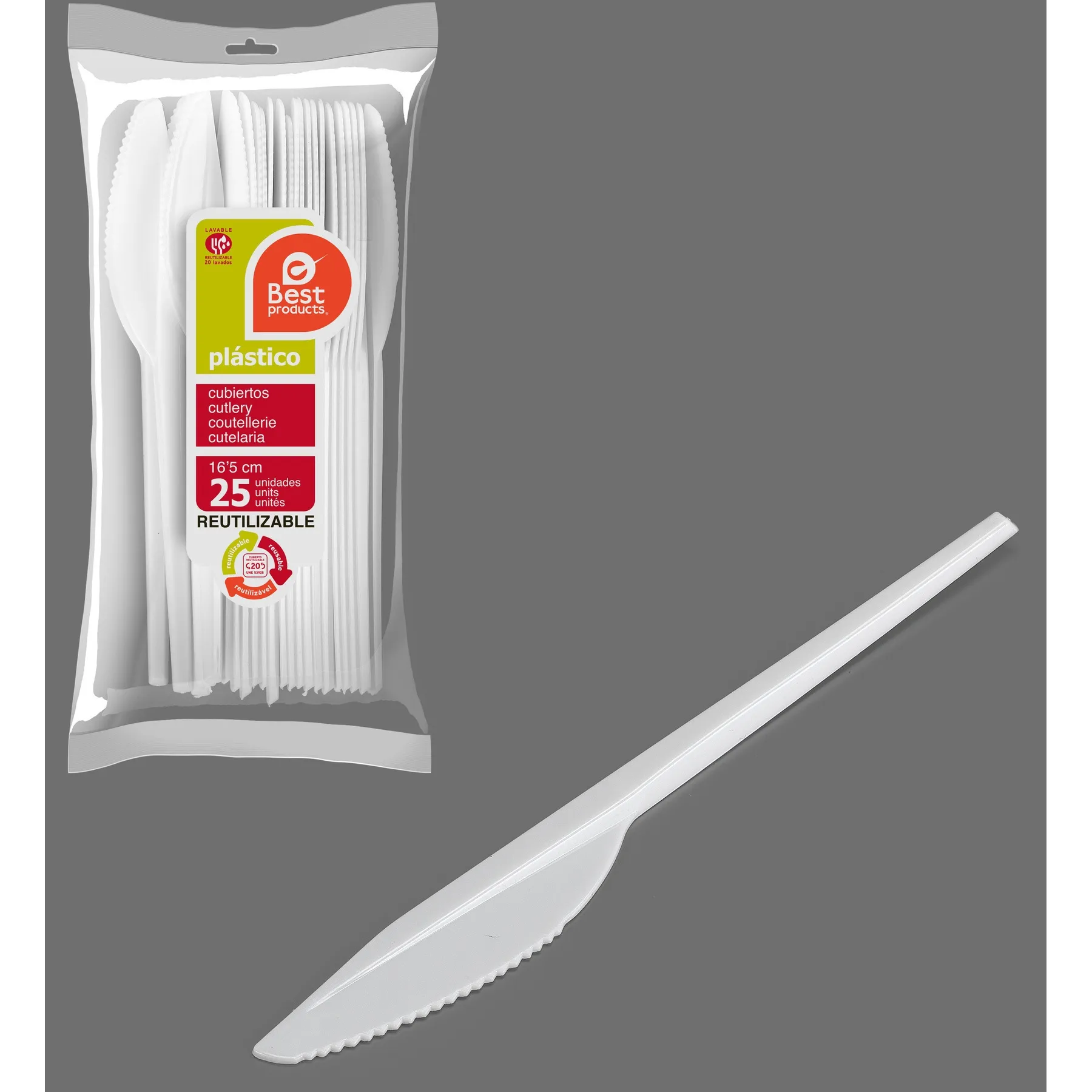 Coltelli 16,5 cm in plastica bianca - 25 pz.