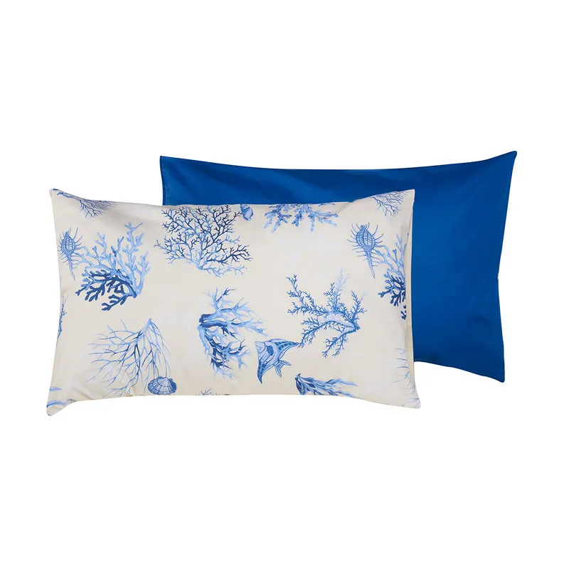 Coralli sotto le stelle Coppia di Federe Bifaccia Cotone 50x80 Coralli Blu/Bluette
