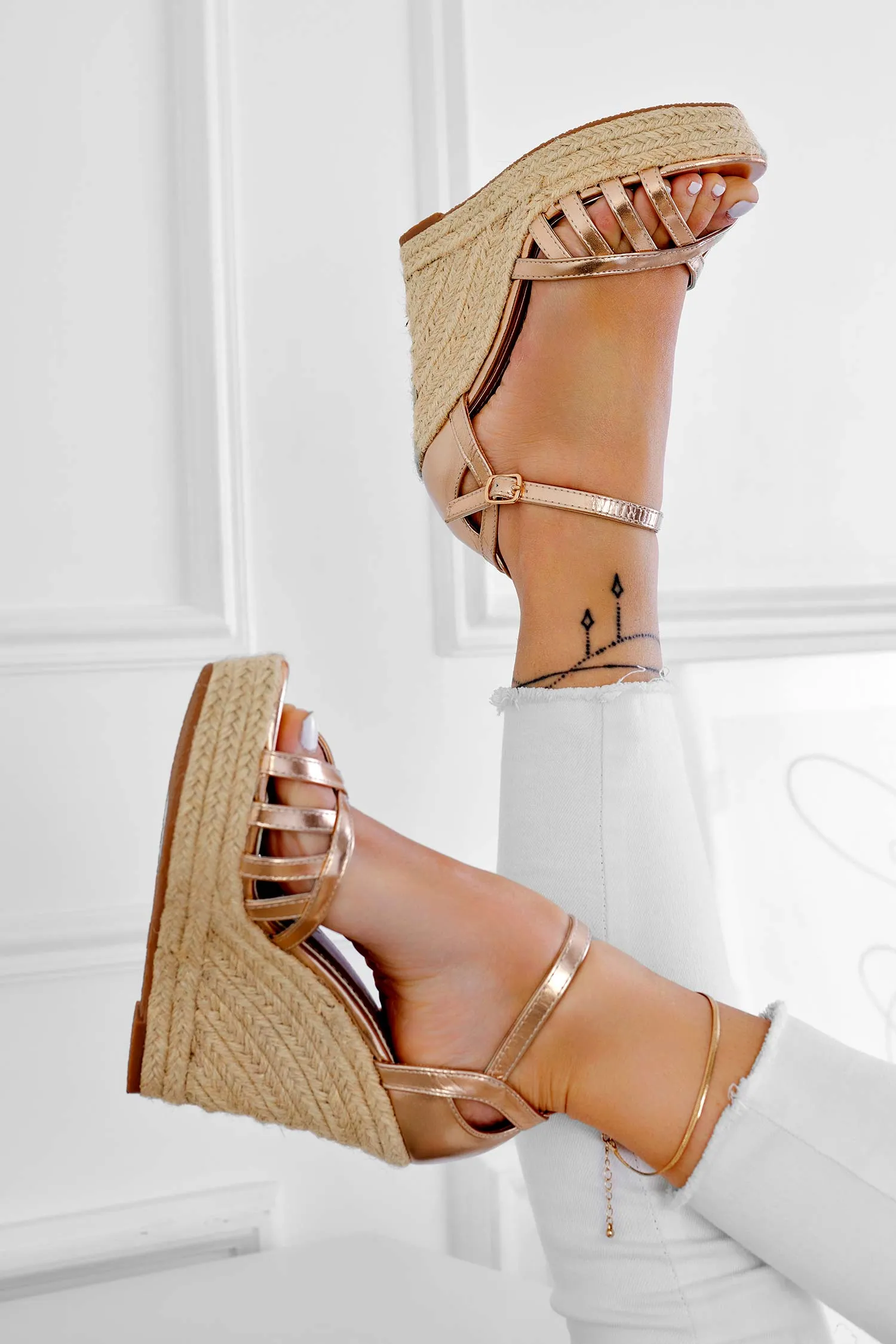 EMILIANA - Sandali espadrilles oro rosa metallizzati