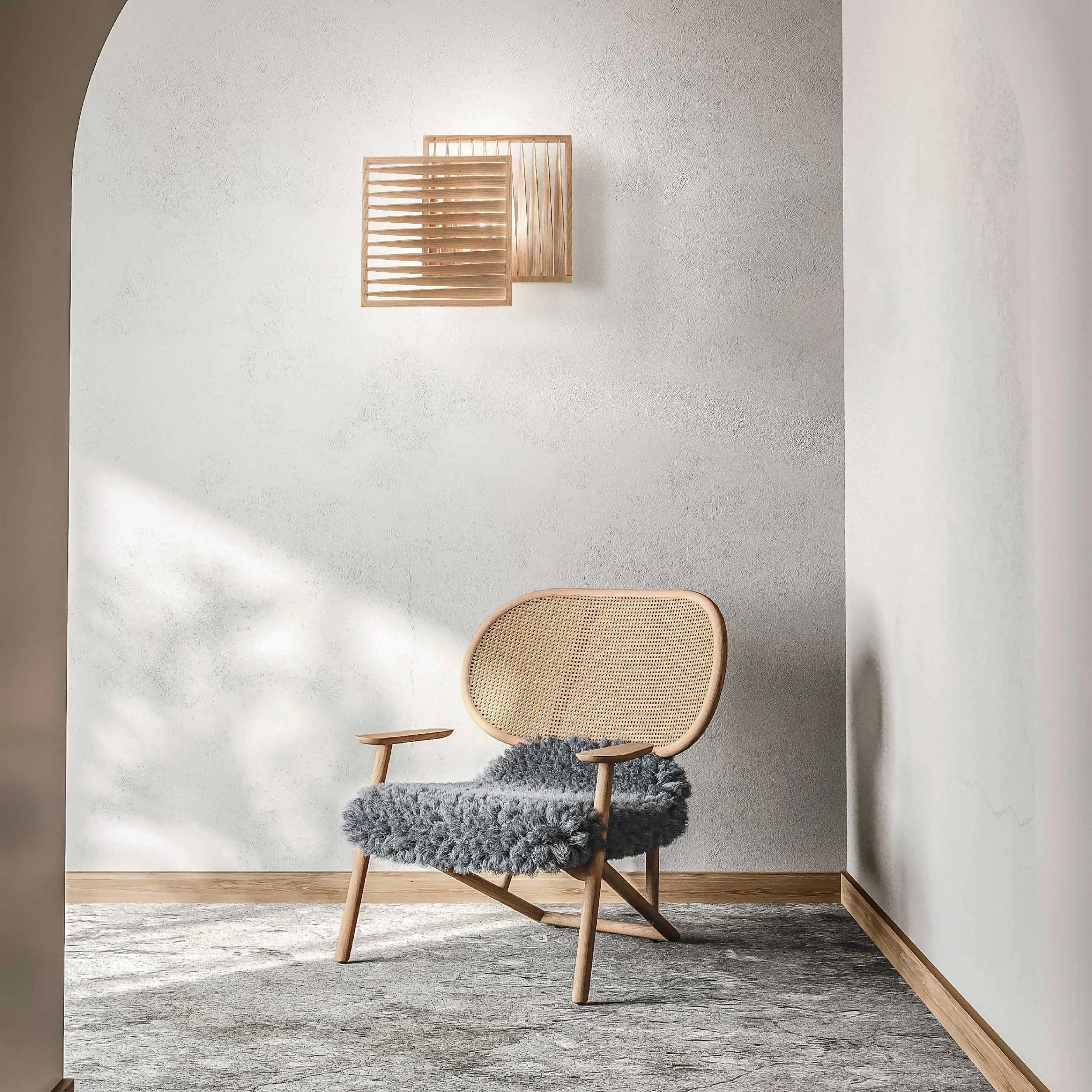 Fabas Luce  Applique da parete a led con diffusore in legno dallo stile moderno Loft - 18W - 3000k Luce Calda