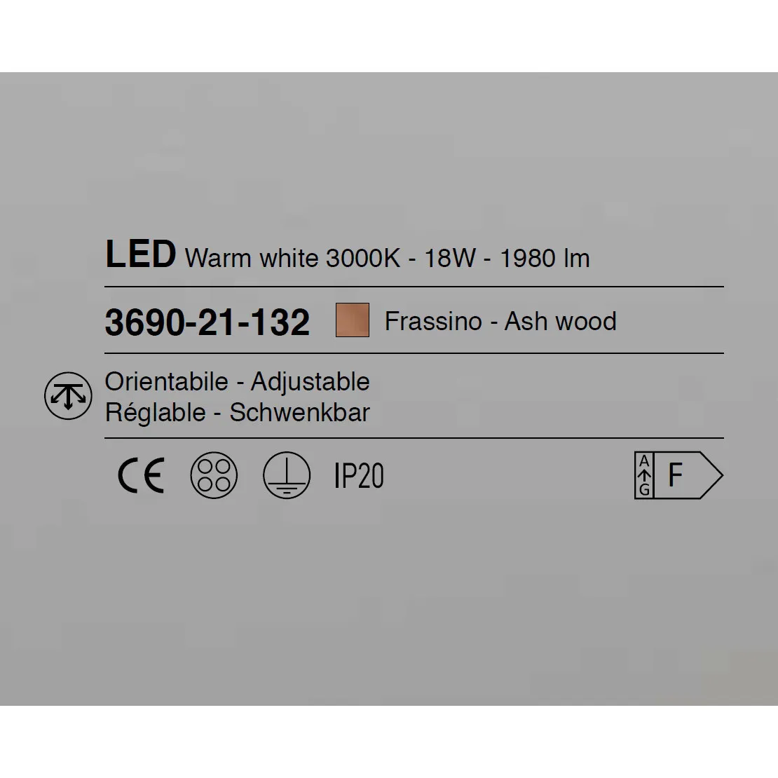 Fabas Luce  Applique da parete a led con diffusore in legno dallo stile moderno Loft - 18W - 3000k Luce Calda