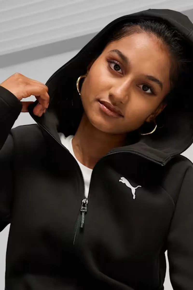 Felpa con zip integrale e cappuccio donna Nero